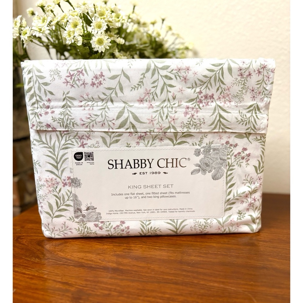 SHABBY CHIC KING SHEET 4 PIECE SET WILDFLOWERS COTTAGECORE ENGLISH FARMHOUSE NEW